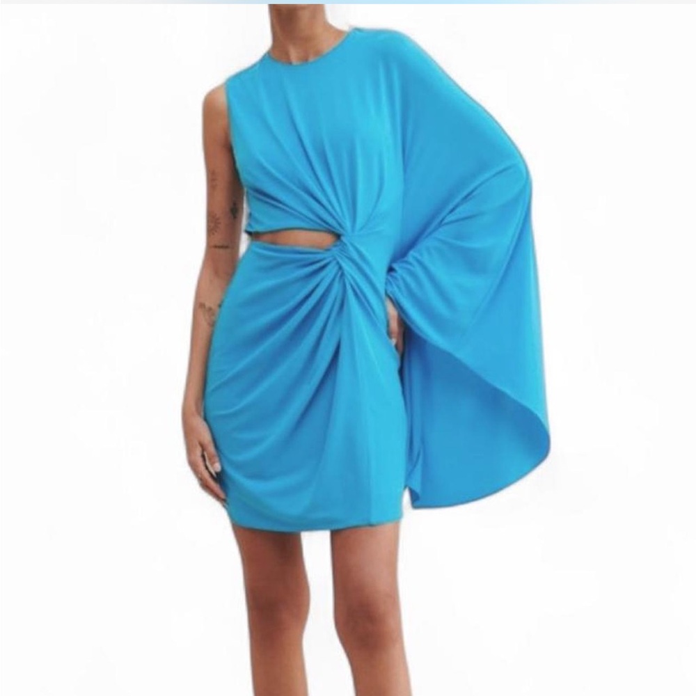 Halston Daniela One Shoulder Blue Side Cutout Dress